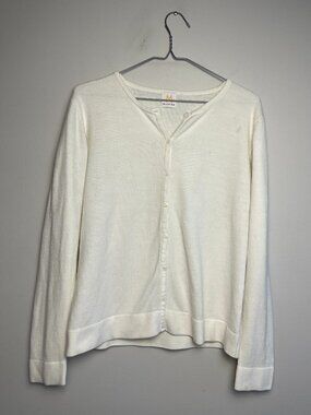 Mantles Cream White Button-Up Cardigan Sweater Minimalist Size S